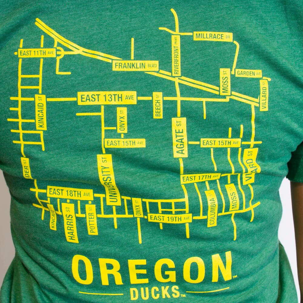 Ducks Spirit, Summit, Green, Crew Neck, Women, Map of Streets, Campus, T-Shirt, 717837